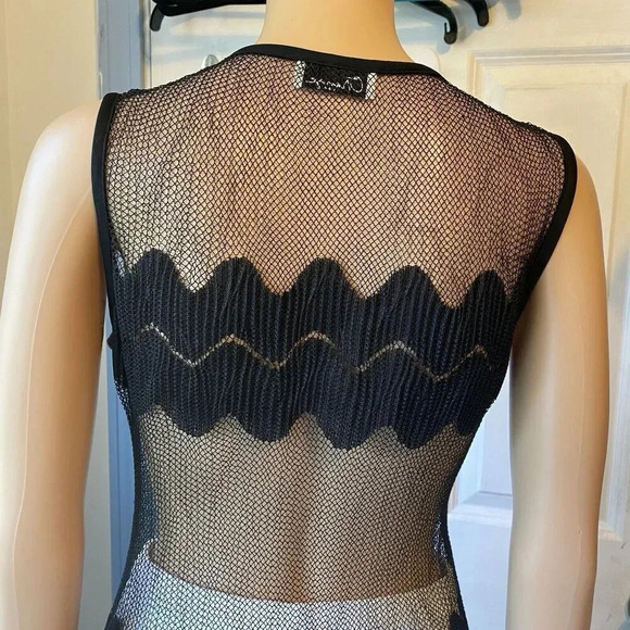 VTG Y2K Orange USA Whimsigoth Witchy Midi Dress S-M Mesh Open Knit Black Stretch - Picture 9 of 16